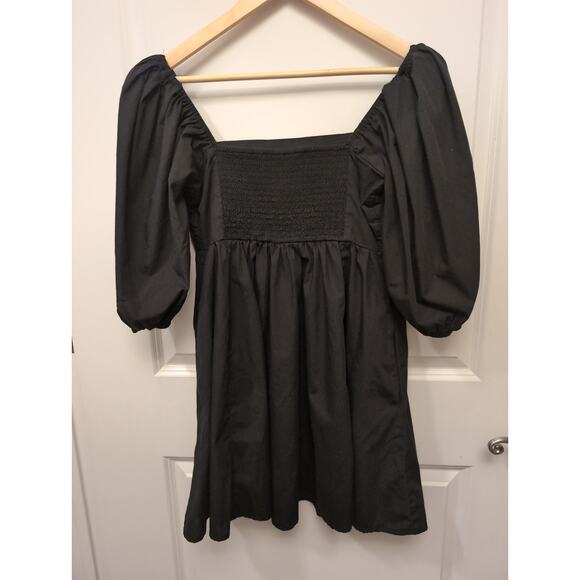 Abercrombie & Fitch Emerson Poplin Puff Sleeve Mini Dress Black Dark Romantic - Picture 5 of 5
